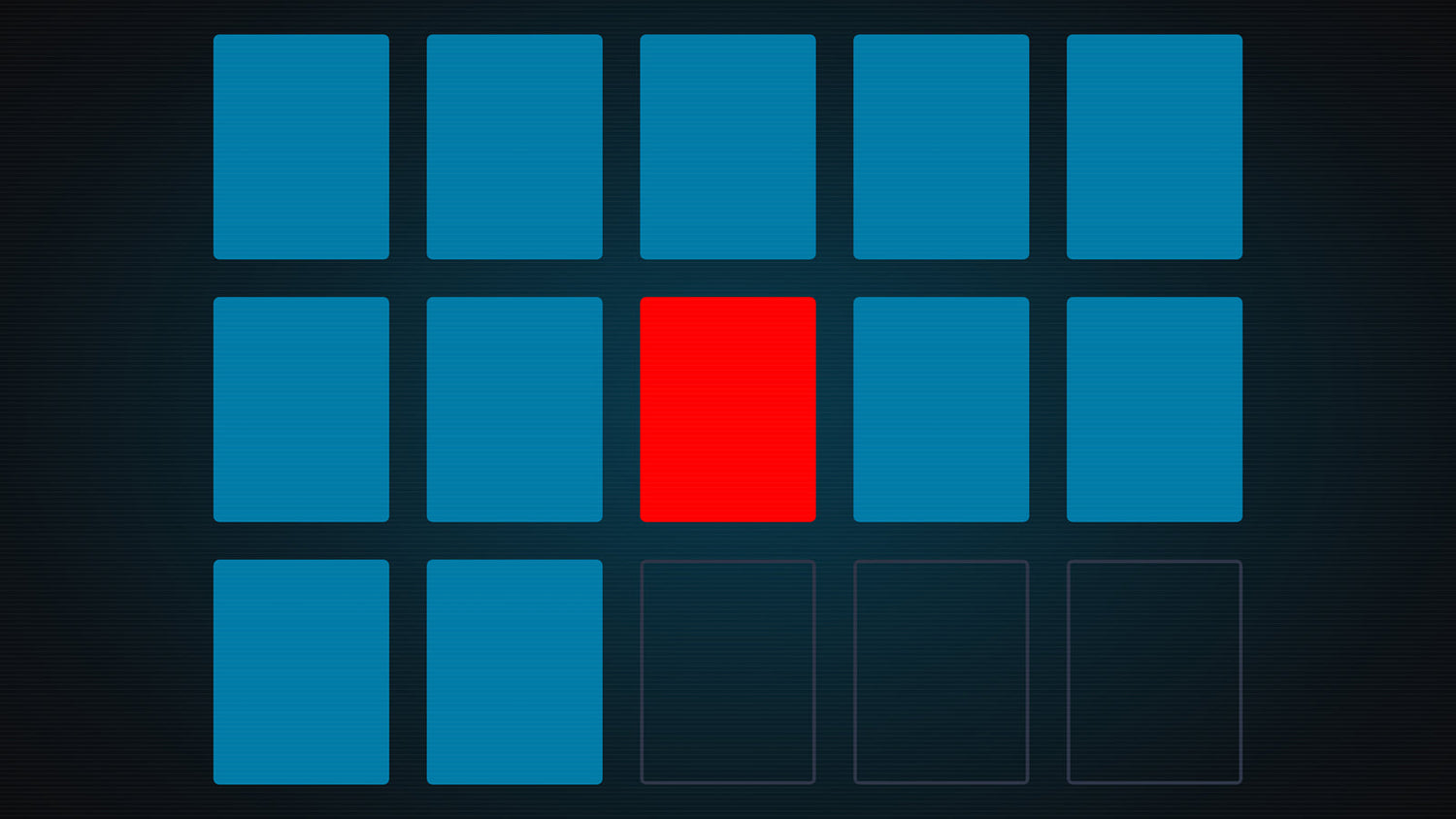 Retro memory card save screen: a grid of fifteen blocks, twelve filled in blue, one marked red for deletion, three empty.