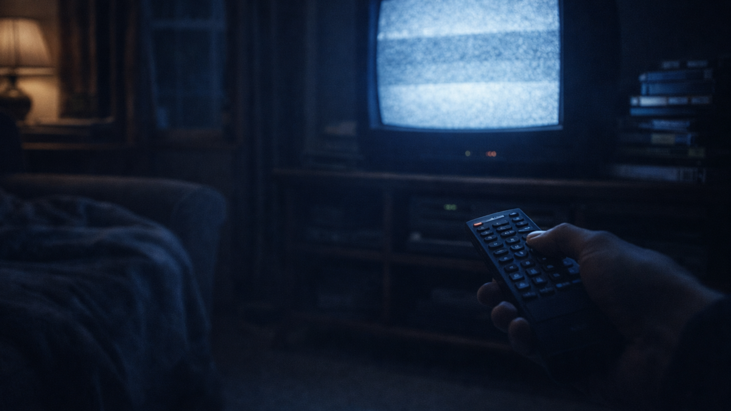 Dark room lit by a glowing television screen — late night channel surfing nostalgia — The Rad Rewind