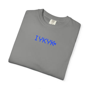 The Rad Rewind IYKYK Graphic Tee in Black — front view showing IYKYK chest hit in VCR digital type