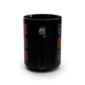 Neon cassette mug chest graphic close-up — retro after-dark music culture drinkware — The Rad Rewind