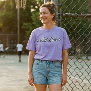 All-Star graphic tee violet colorway lifestyle flat — The Rad Rewind