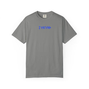 The Rad Rewind IYKYK Graphic Tee in Granite — front view showing IYKYK chest hit in VCR digital type