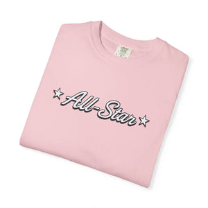 All-Star tee in Blossom folded flat — vintage script and stars graphic, nostalgic gift tee — The Rad Rewind