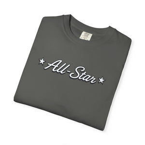 All-Star retro script tee second colorway on model — The Rad Rewind