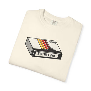 The Rad Rewind I'm This Old Graphic Tee — garment-dyed nostalgic cassette tee, lifestyle shot