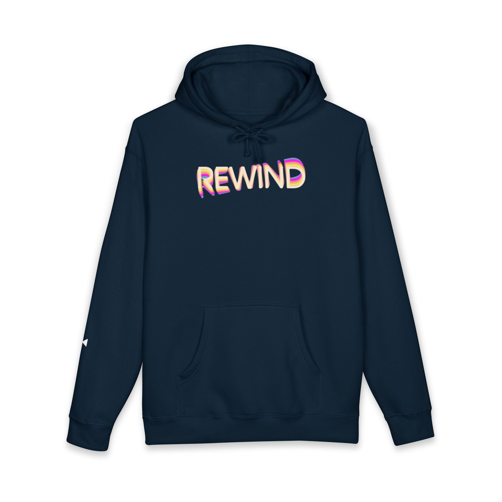 Retro rewind hoodie front view – Navy - heavyweight fleece sweatshirt