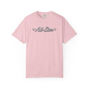 All-Star retro script tee orchid colorway front view — The Rad Rewind