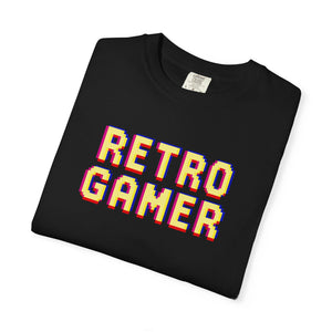 Retro Gamer Pixel Arcade Graphic Tee chest graphic close-up detail — The Rad Rewind