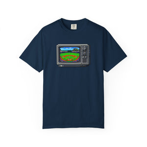 CRT baseball retro graphic tee front view on model — The Rad Rewind