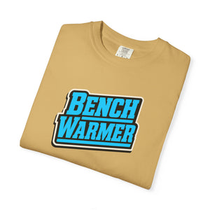 The Rad Rewind Bench Warmer Tee in Navy — garment-dyed heavyweight tee with sport-card badge graphic