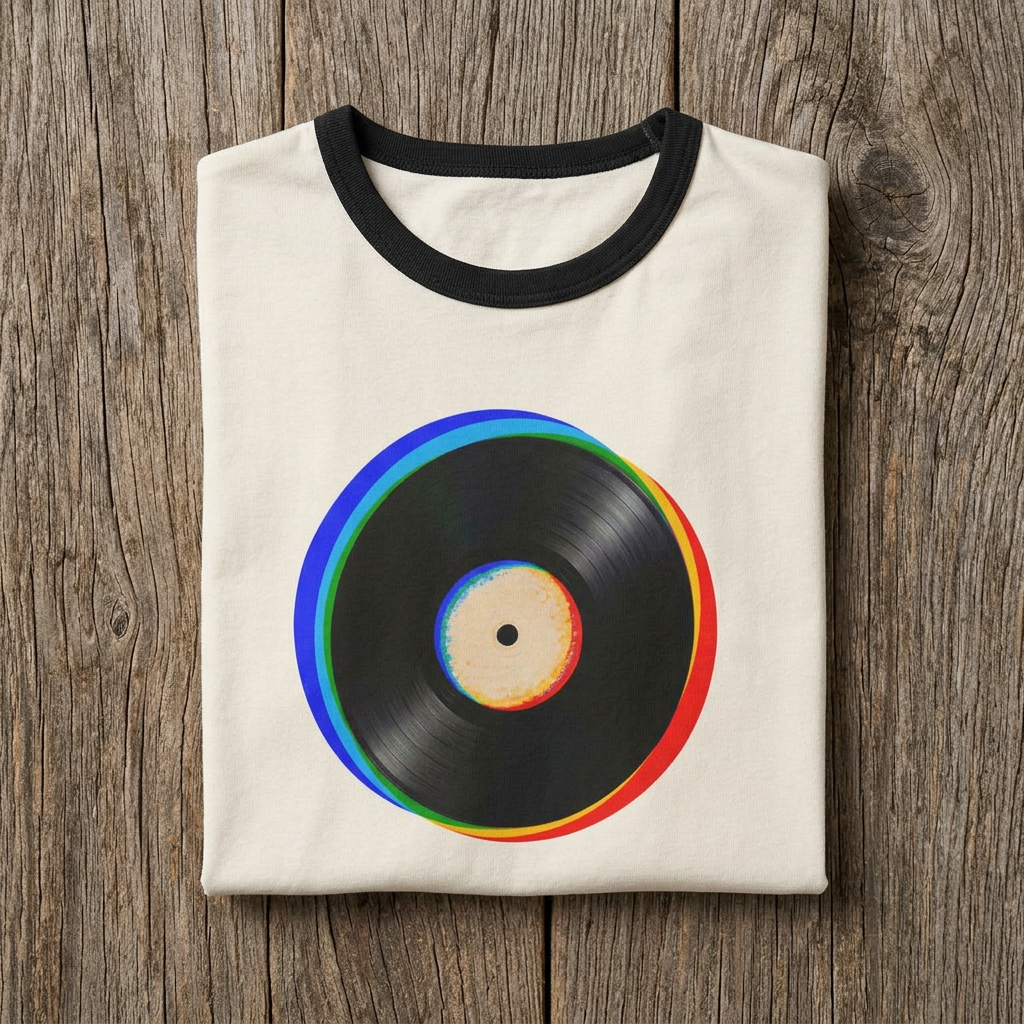 Chromatic Vinyl Ringer Tee graphic close-up detail view — The Rad Rewind