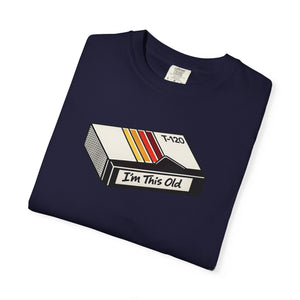 The Rad Rewind I'm This Old Graphic Tee — VHS cassette nostalgia shirt, close-up graphic detail