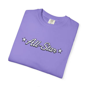 Folded flat lay of The Rad Rewind All-Star Graphic Tee in Blossom — pink garment-dyed Comfort Colors heavyweight tee