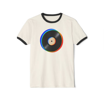 Chromatic vinyl ringer tee for adults who still feel the groove — retro record culture nostalgia apparel — The Rad Rewind