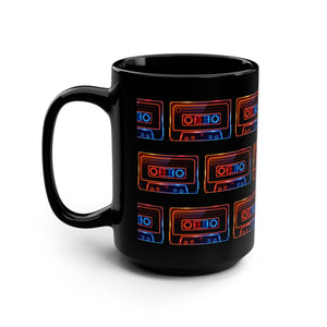 Neon cassette mug in lifestyle setting with coffee — nostalgic drinkware gift for people who still love Side A — The Rad Rewind