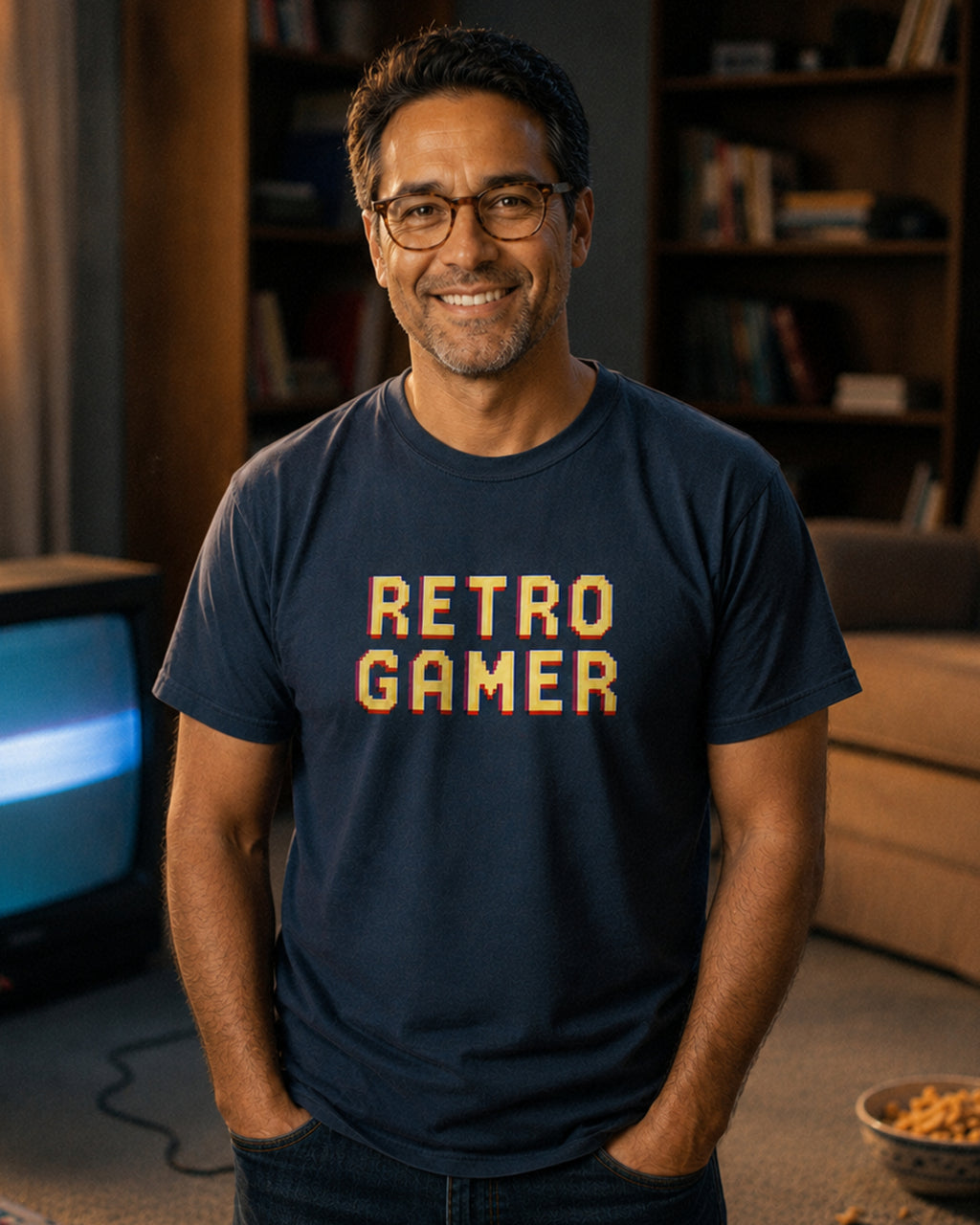 Retro Gamer Pixel Arcade Graphic Tee lifestyle 1600x2000 — The Rad Rewind